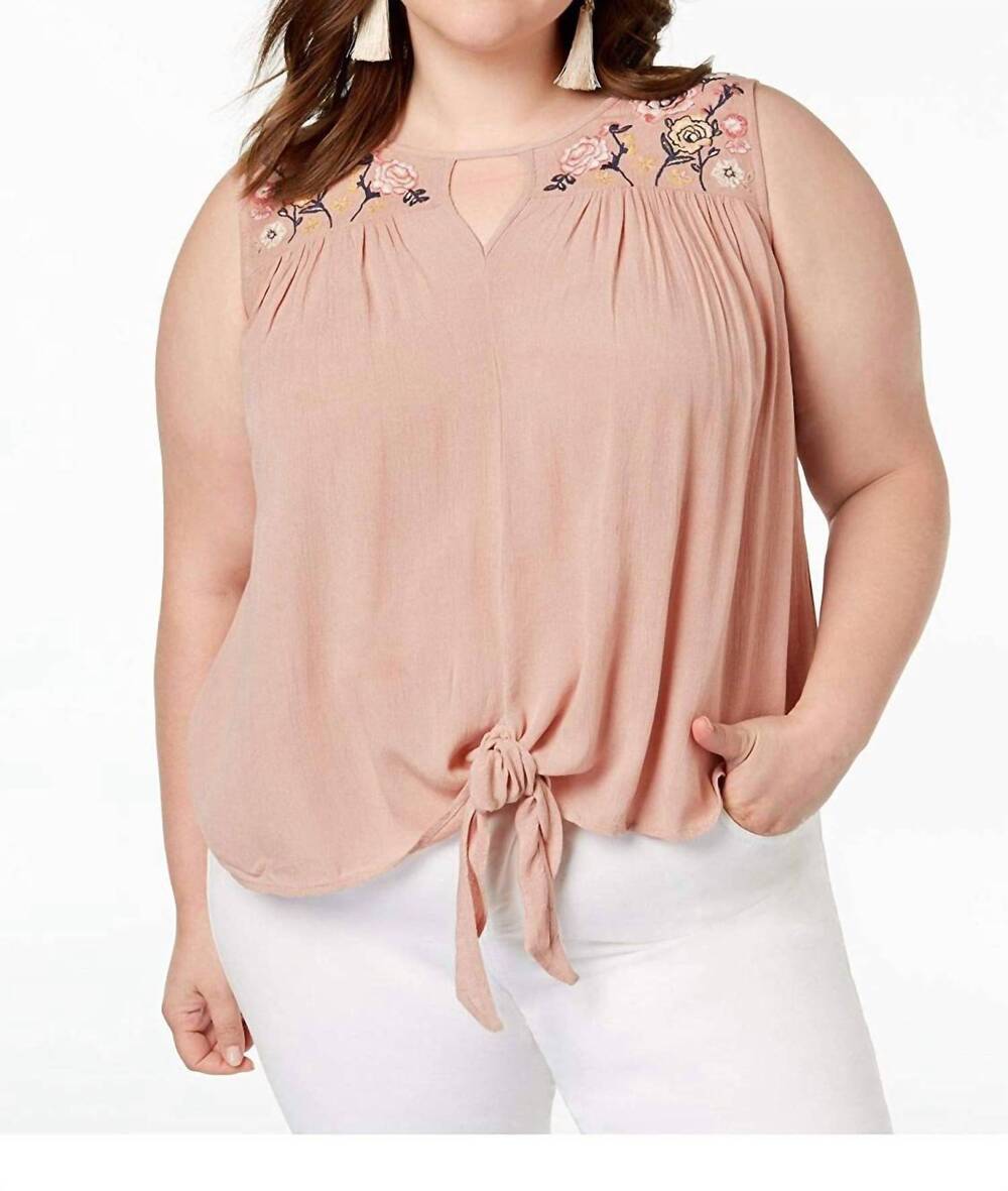 NEW PLANET GOLD women's plus size embroidered top in pink